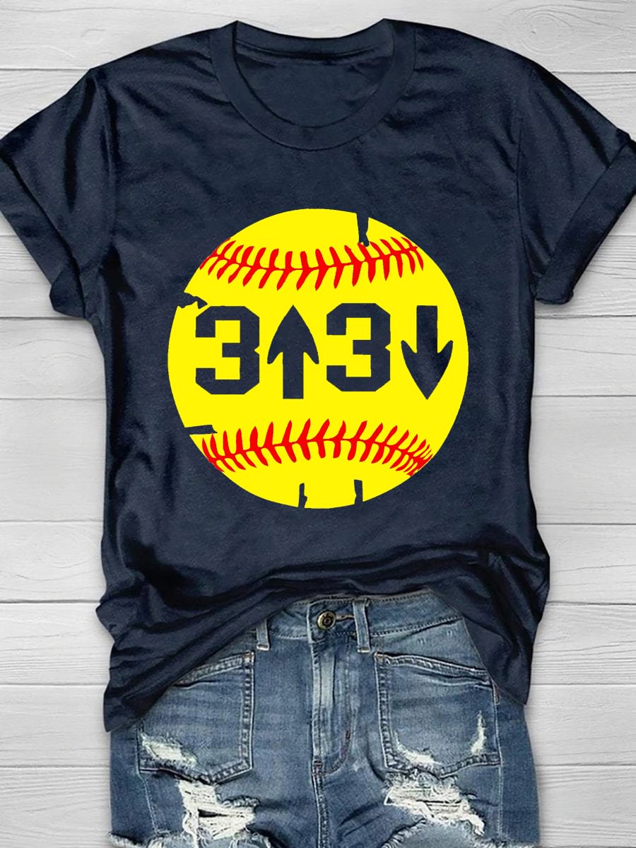 Softball 3 Up 3 Down Print Short Sleeve T-Shirt