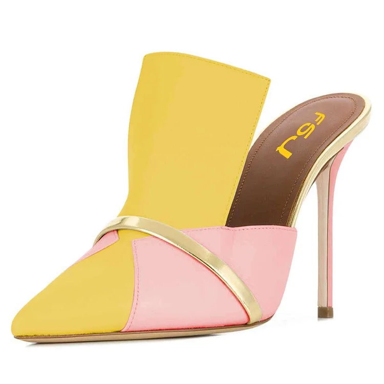 Yellow and Pink Mule Heels |FSJ Shoes