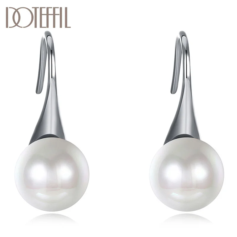 DOTEFFIL 925 Sterling Silver High Quality Pearls Earrings Charm Women Jewelry 