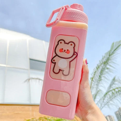 Pink/White/Green Kawaii Pastel Animals Transparent Water Bottles SS1969