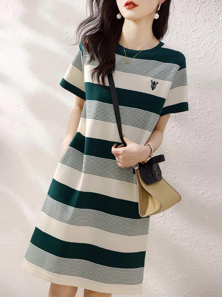 Athvotar Athvotar Striped Dress 2025 Summer New Korean Version Of Casual Simple Dress Showing Skinny Skin Dress Women