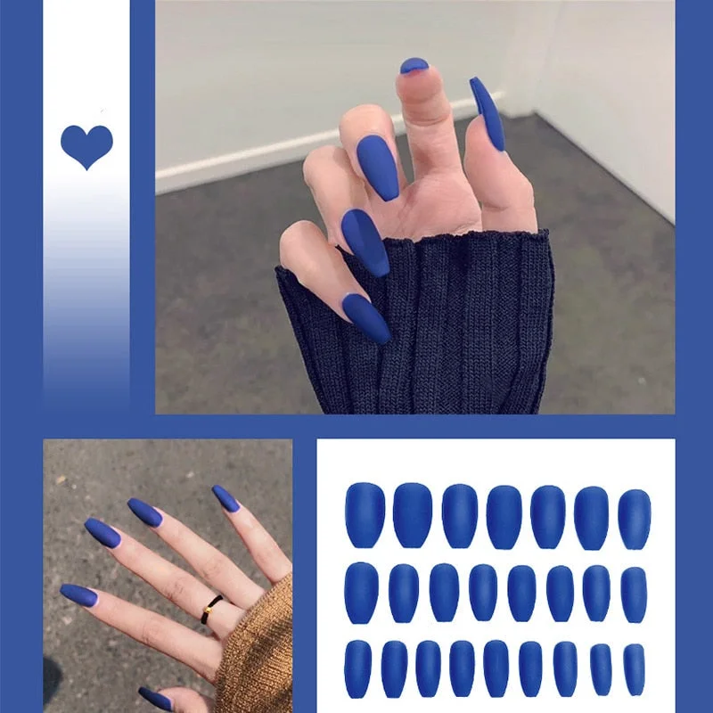 24pcs/box Full Cover fake Press on Nails Matte Yellow Pure Acrylic Frosted Ballerina acrylic for nails for Women free shipping-Nail Inspo