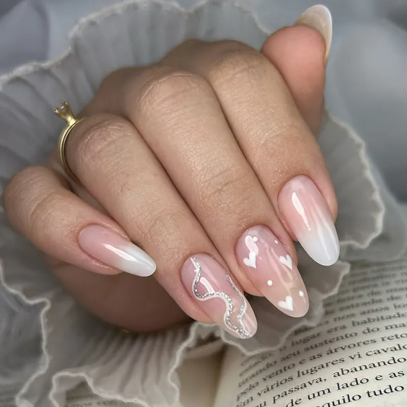 Churchf Churchf Nail Love Gradual Wear Armour Removable Beauty Nail Piece Simple Lines Fine Flash Nail Patch 24 Pieces