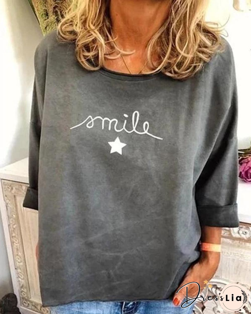 Standard Three-Quarter Sleeve Star Loose Blouses