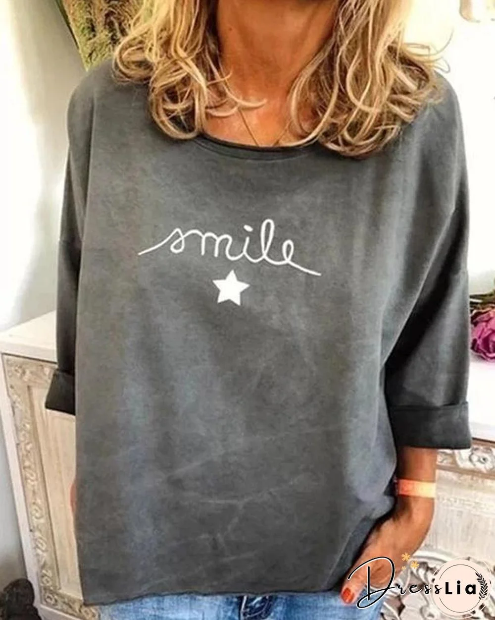 Standard Three-Quarter Sleeve Star Loose Blouses