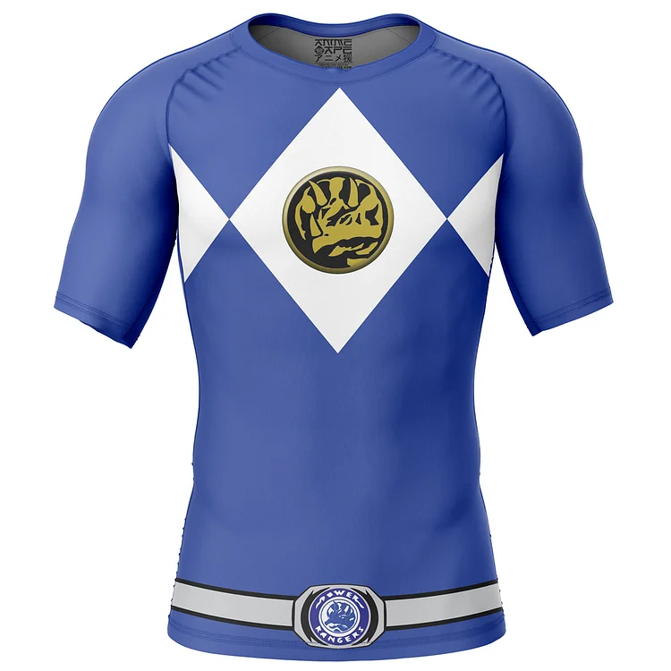 Blue Ranger Mighty Morphin Power Rangers Short Sleeve Rash Guard Compression Shirt