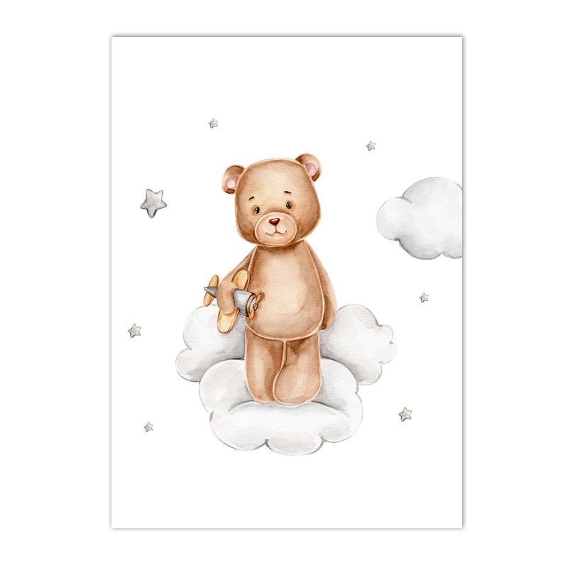 Bear Cloud Moon Star Wall Decor Art Painting on Canvas Nordic Print Pictures Anime Posters Infant Baby Living Room Home Decor