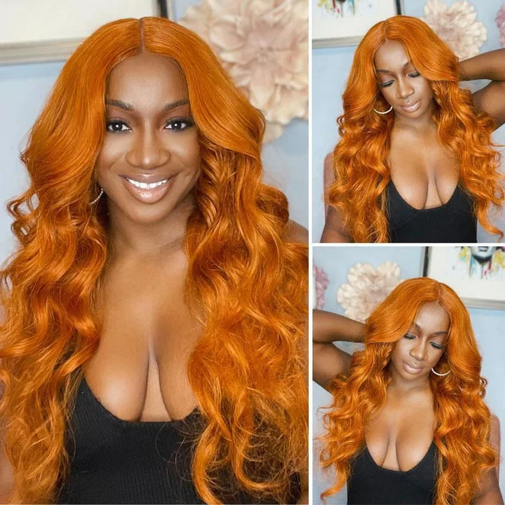 Cinnamon Color Lace Frontal Wig Human Hair Body Wave Ginger Wigs with Baby Hair Natural Density Series