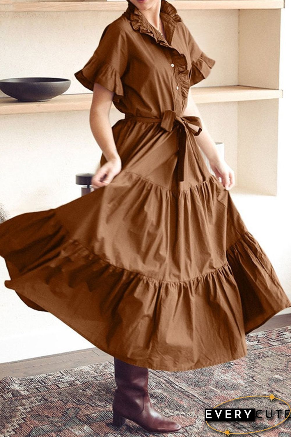 Fashion Casual Solid Split Joint Mandarin Collar A Line Dresses