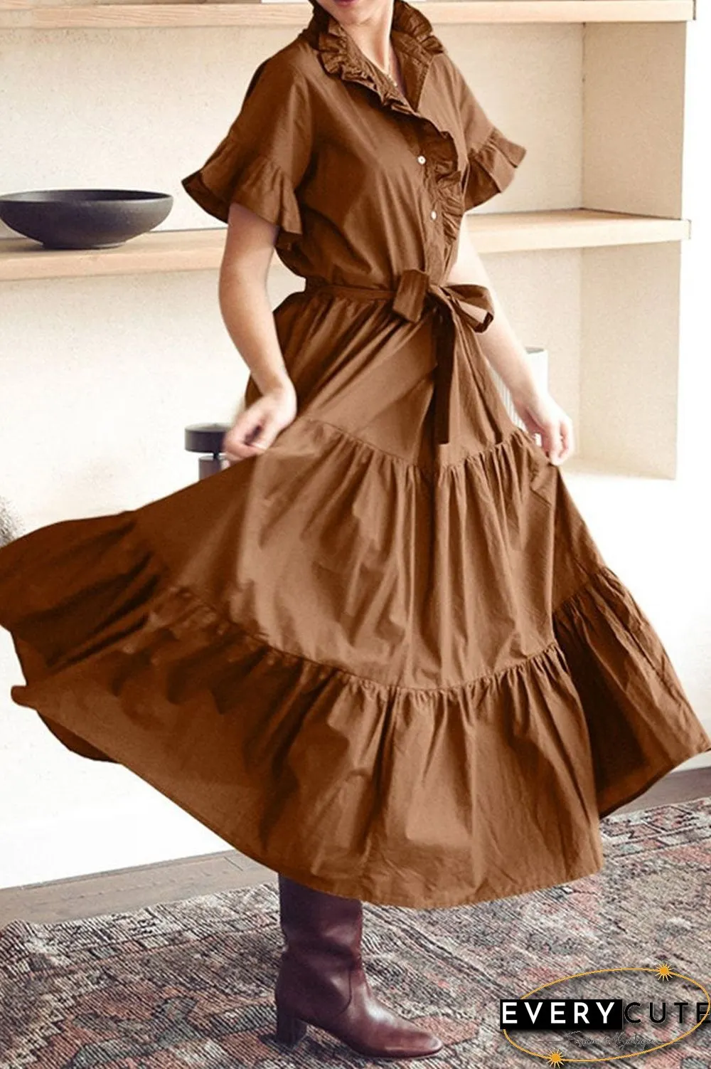 Fashion Casual Solid Split Joint Mandarin Collar A Line Dresses