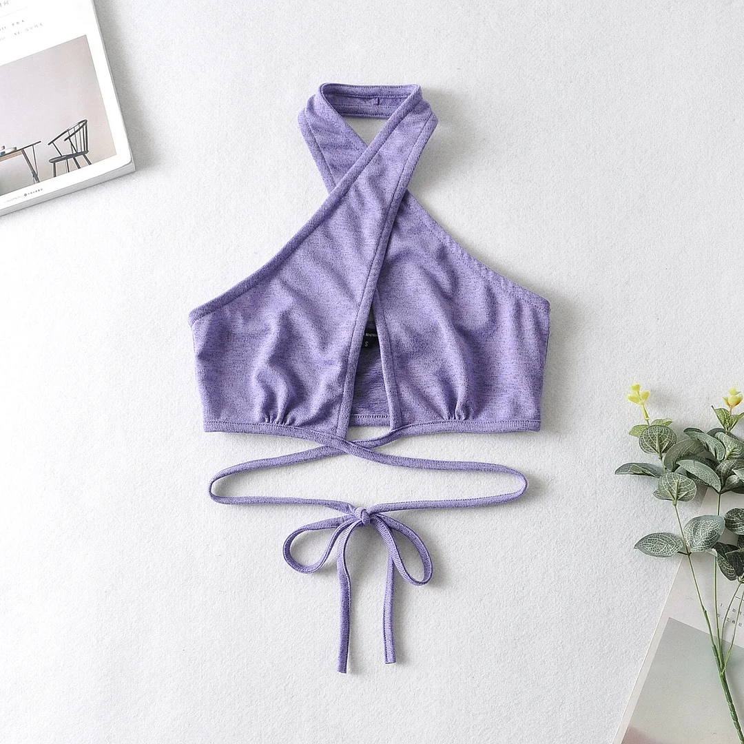 Women&rsquo;s Vest Cross Halter Camisole Summer Fashion Solid Color Lace-Up Crop Tops Casual Sports Camis Female Backless Top