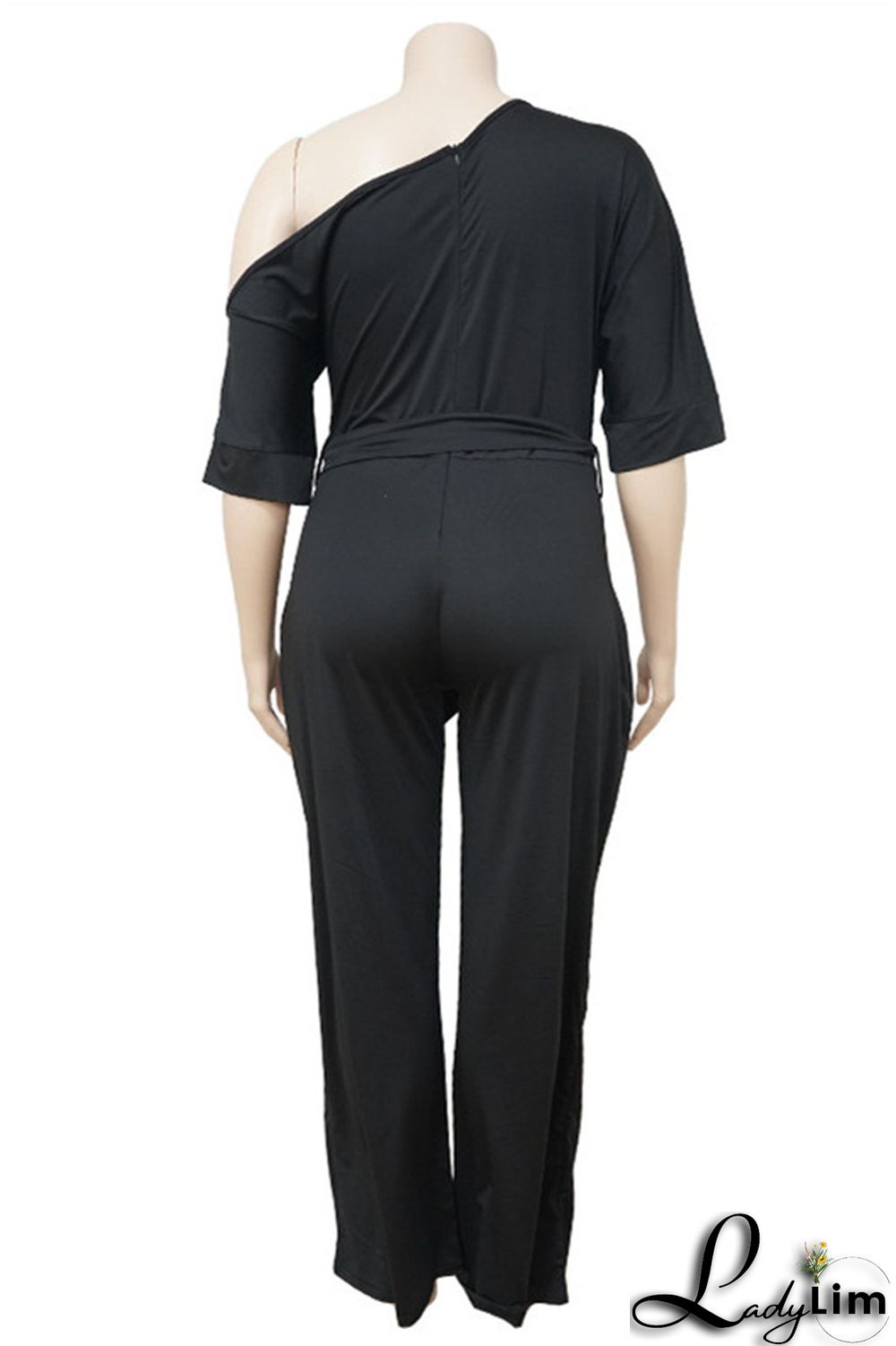 Red Fashion Casual Solid Basic Oblique Collar Plus Size Jumpsuits