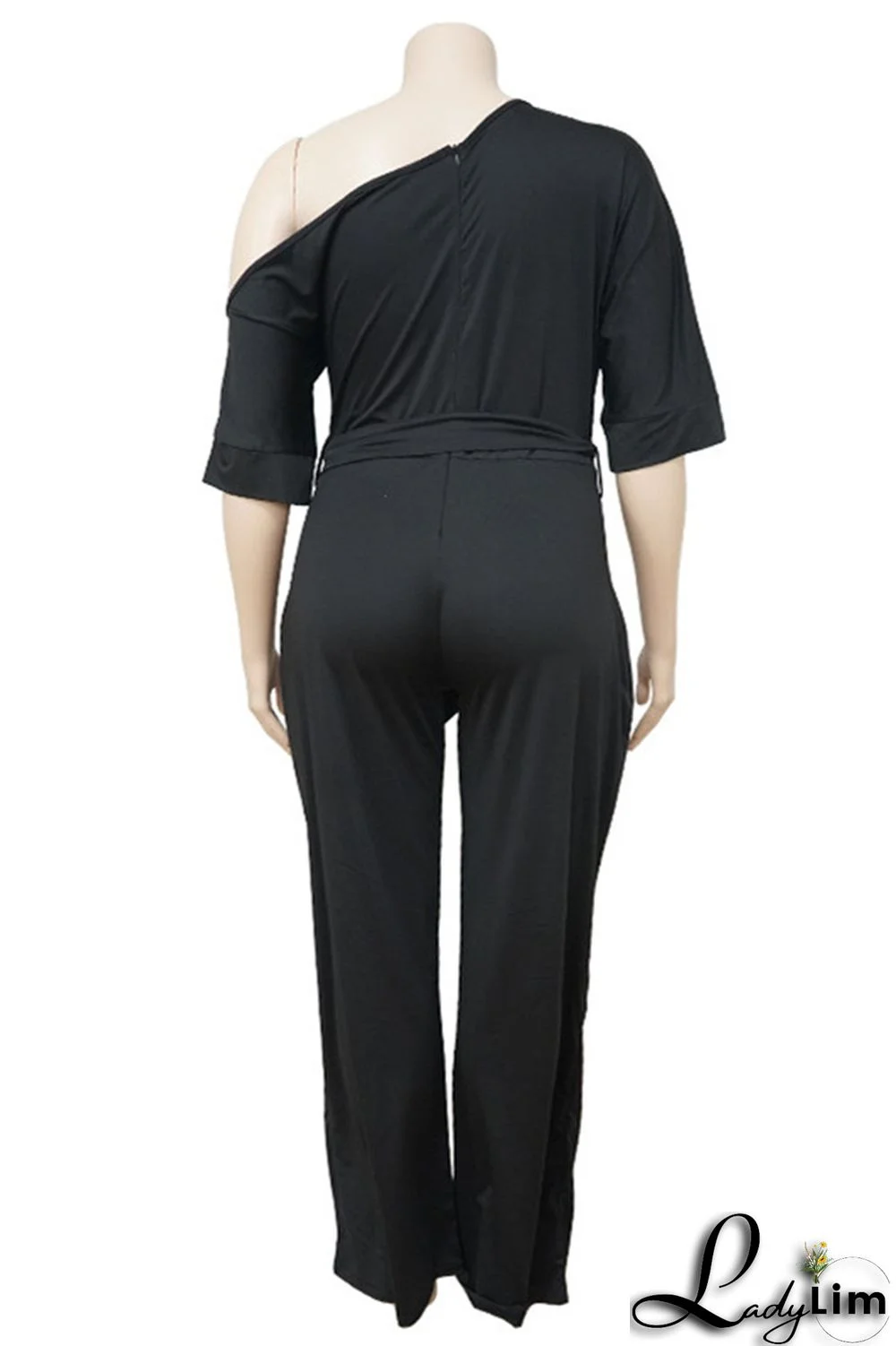 Red Fashion Casual Solid Basic Oblique Collar Plus Size Jumpsuits