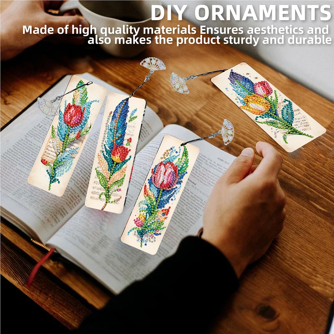 12Pcs Feathers and Flowers DIY Diamond Painting Bookmarks for Reading Enthusiast