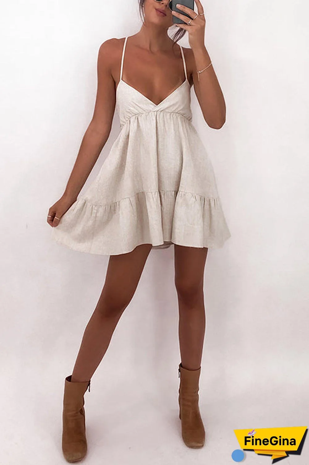 V Neck Backless Slip Mini Dress