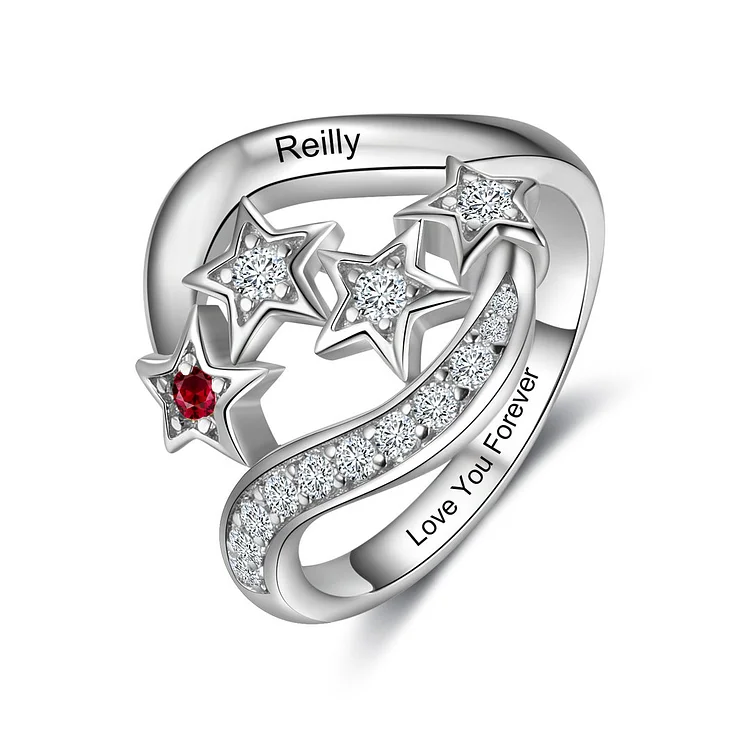 Personalized Star Ring With 1 Birthstone Engraved Names Ring Gift For Women