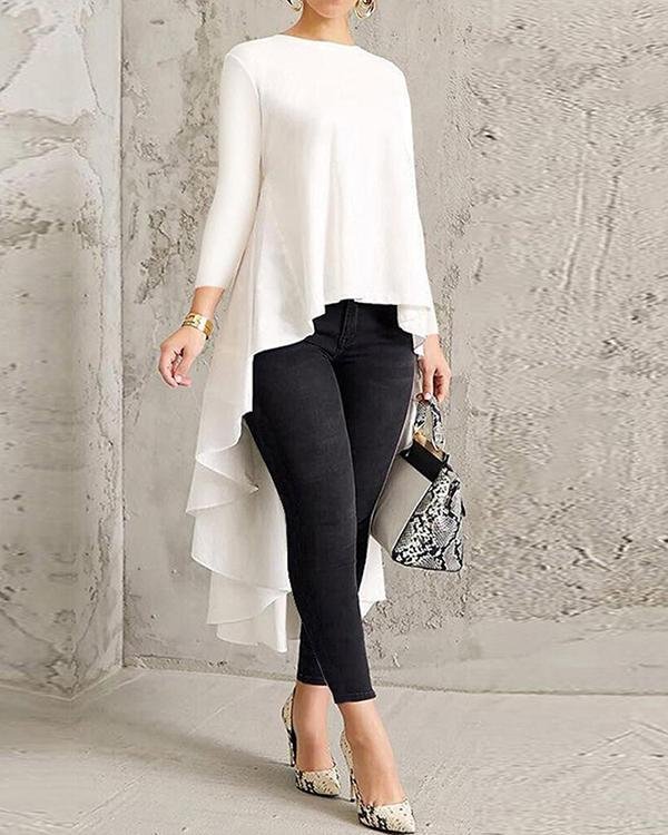 Solid Color Asymmetrical High Low Blouse - Chicaggo