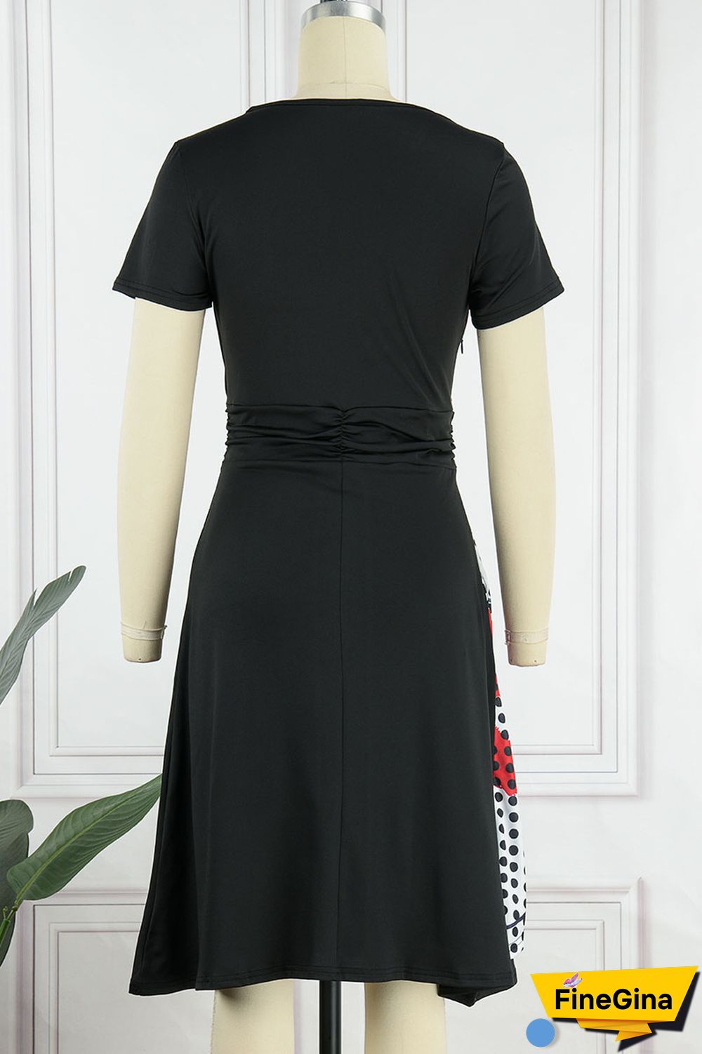 Black White Casual College Print Patchwork V Neck A Line Dresses