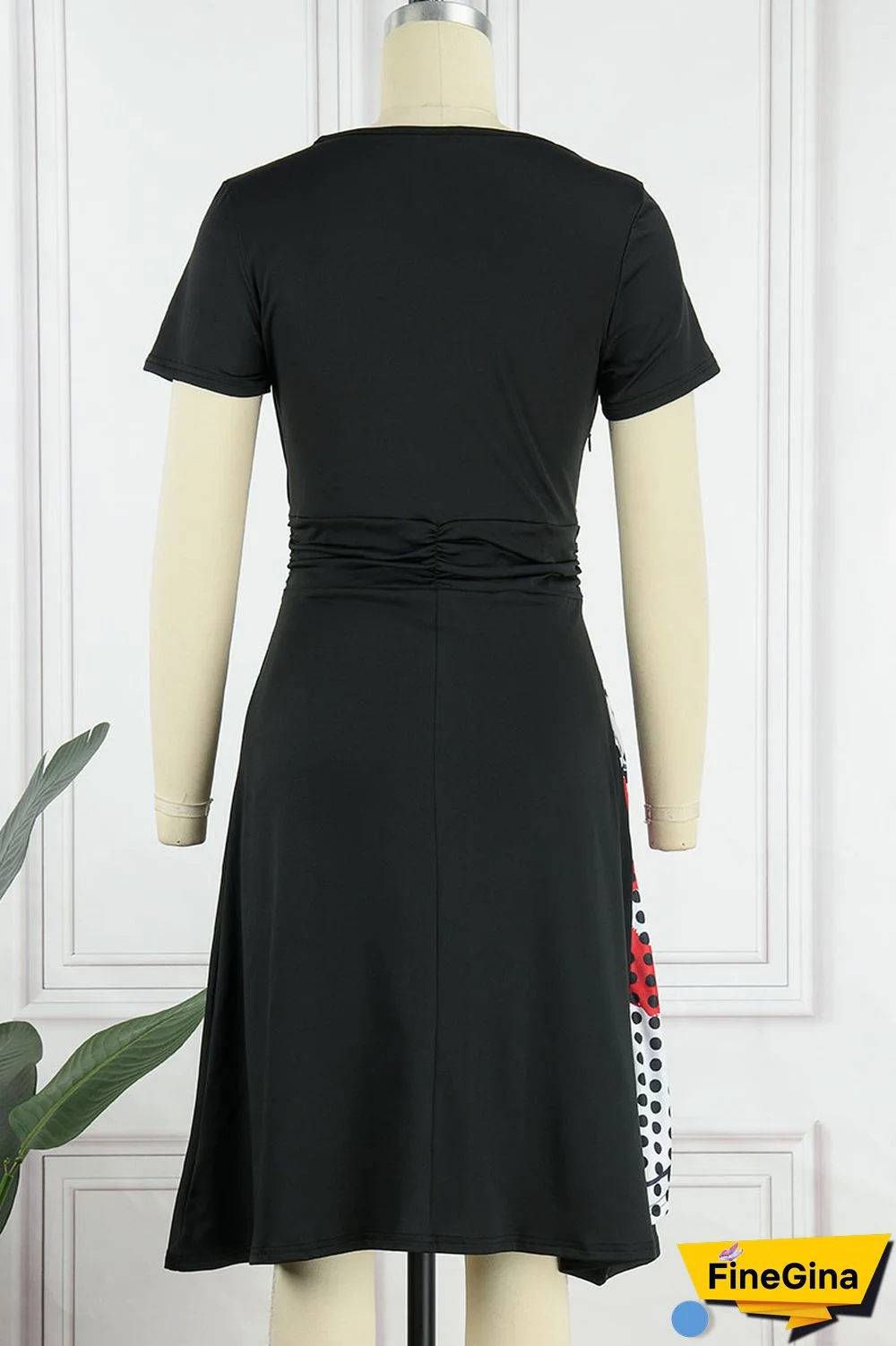 Black White Casual College Print Patchwork V Neck A Line Dresses