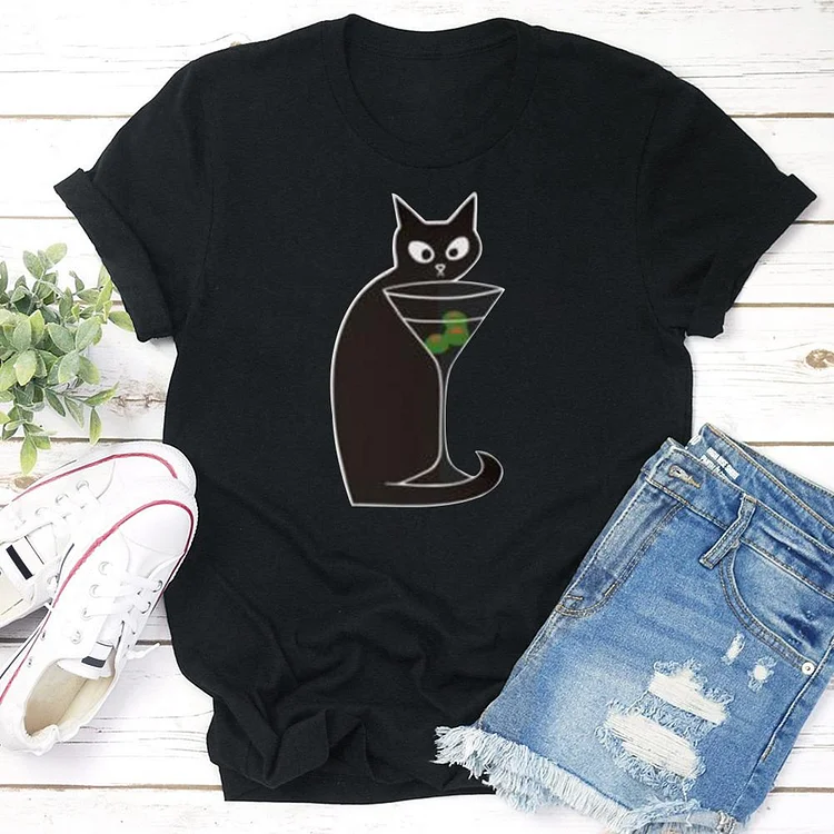 Black Cats Love Martinis  T-shirt Tee - 01422-Annaletters