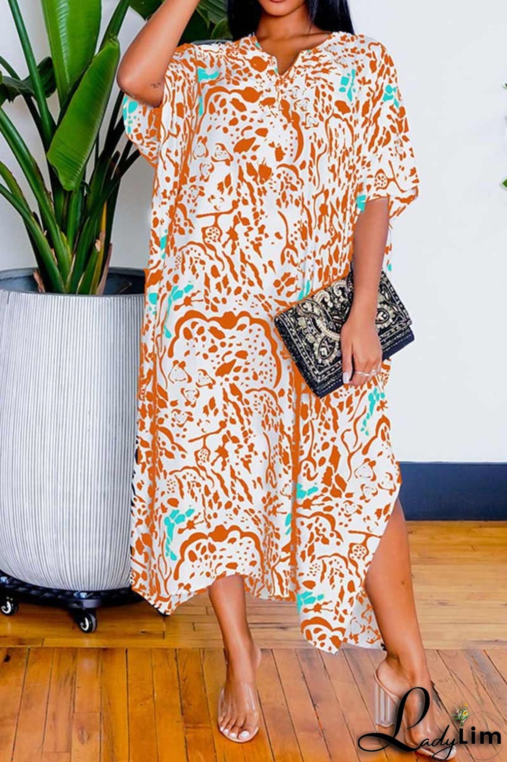 Blue Casual Print Patchwork Dresses