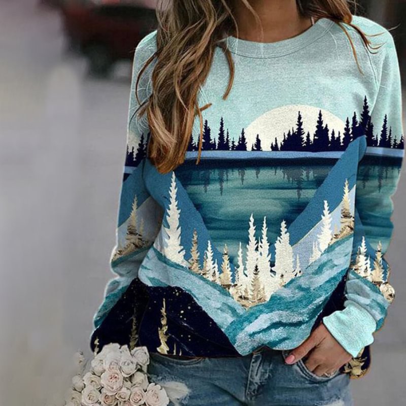 Lake Forest Trees Printed All-match Fashion Sweatshirt
