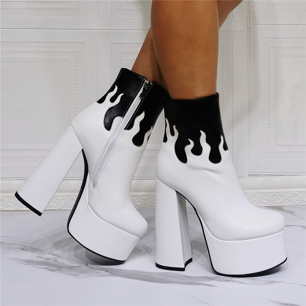 Women's Sexy Gothic Water Platform Flame Thick Heel Fashion Chunky Heels Boots Novameme