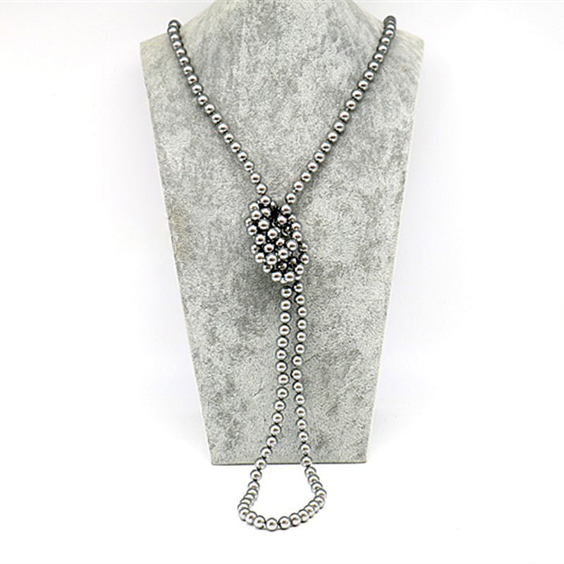 Grey pearl shell bead necklace for women | 160 cm multi-layered pearl necklace