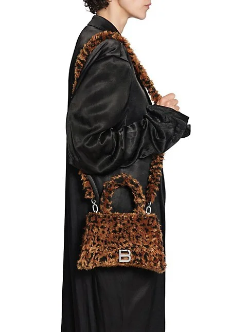 Balenciaga Hourglass Small Handbag With Strap With Leopard Print