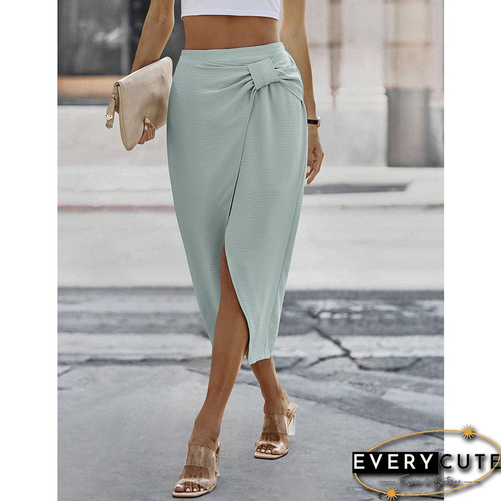 Light Green Solid Bodycon Skirt with Split