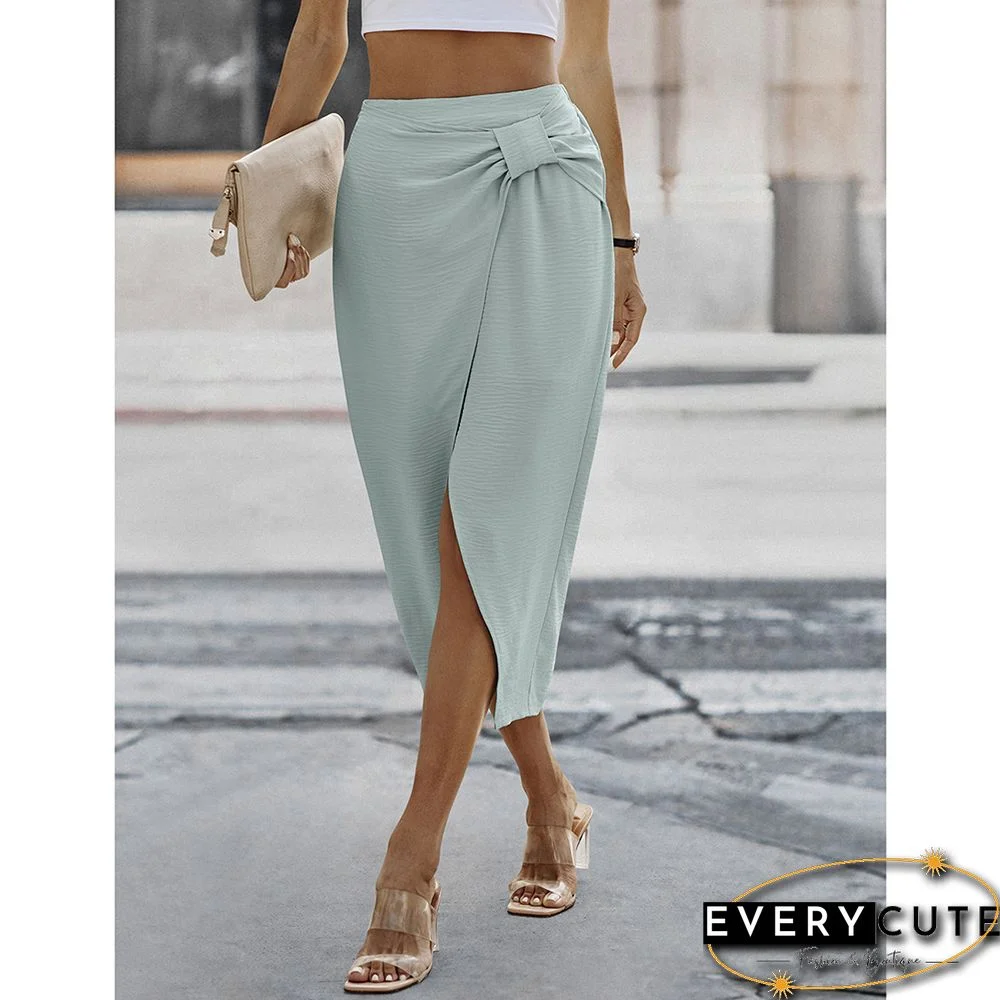 Light Green Solid Bodycon Skirt with Split