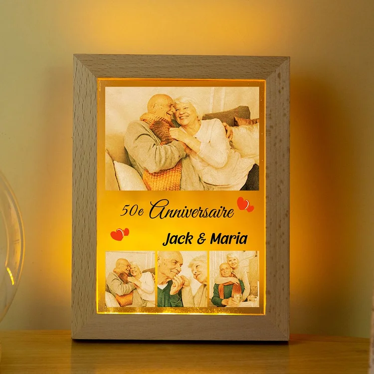 Cadre Photo LED Couple 2 Prénoms et 4 Photos Personnalisés avec Texte Cadeau Saint-Valentin  Jessemade FR