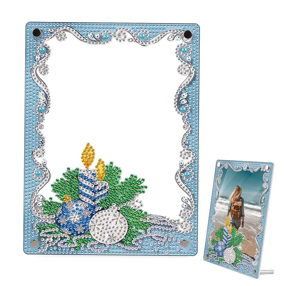 DIY Christmas Blue Special Shape Diamond Painting Photo Frame Home Decor Gift 