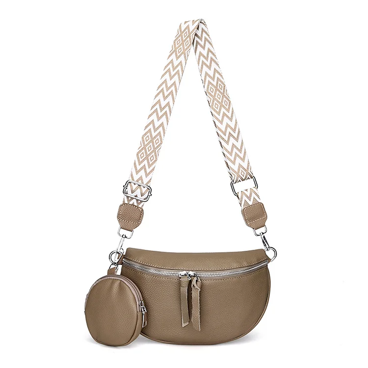 Women Chest Bag First Layer Cowhide Crossbody Bags Waist Pack Belt Bag (Khaki)