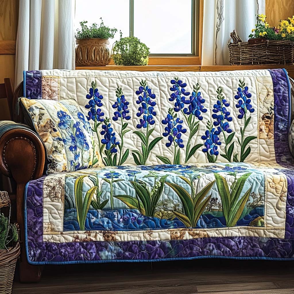 Bluebonnet Bloom Quilted Sofa Cover NCU0NT10796 everthome