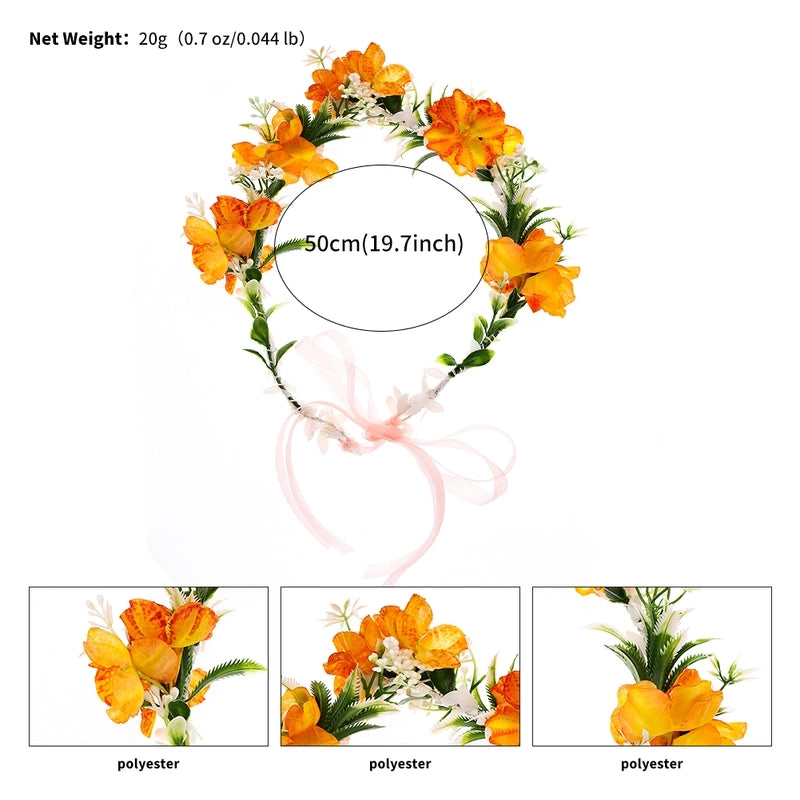Women’s Bridal Sweet Flower Cloth Ribbon Braid Flowers Hair Band Wreath