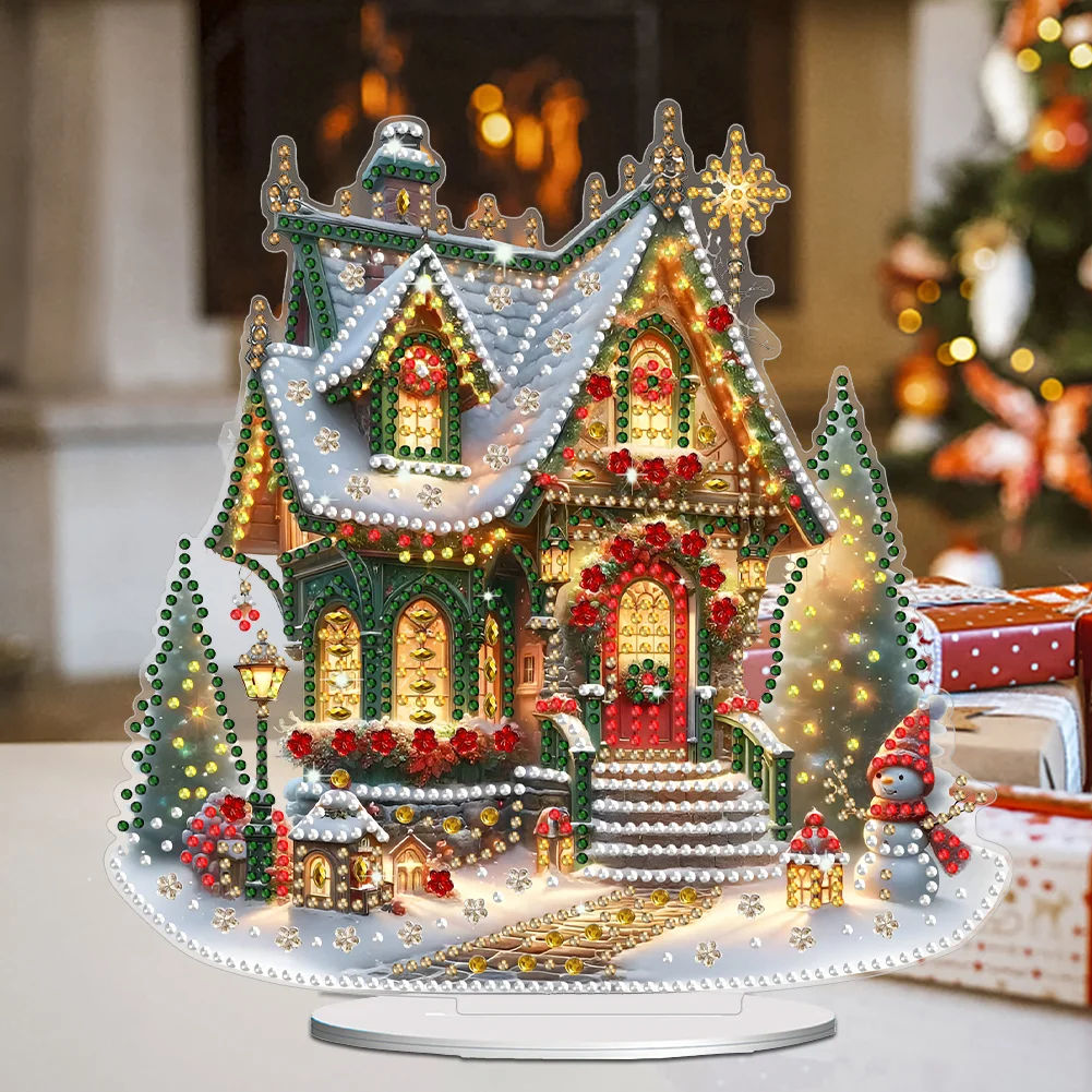 DIY Christmas House Acrylic Special Shaped Decor Desktop Diamond Art Kits for Home