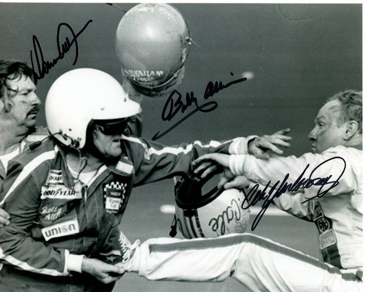 DONNIE ALLISON BOBBY ALLISON and CALE YARBOROUGH signed 8x10 NASCAR FIGHT Photo Poster painting