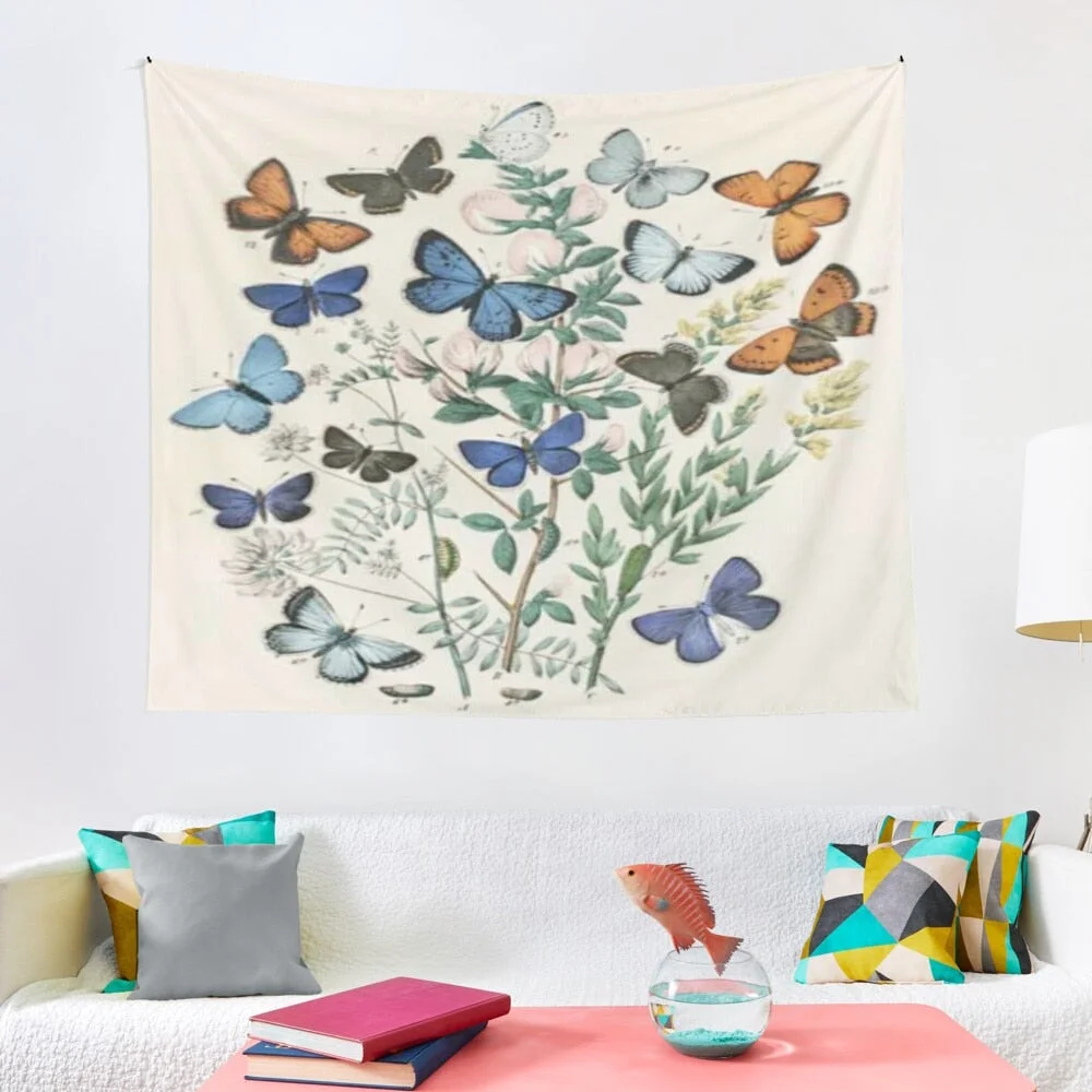 Butterfly Tapestry Wall Hanging - Vintage Beige Tapestry Wall Blanket Black Butterfly Room Decor for Bedroom Living Room Dorm