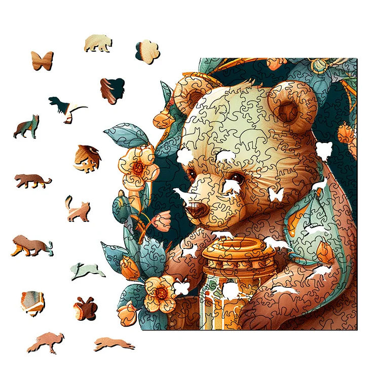 食べ物を守るクマの木製ジグソーパズル