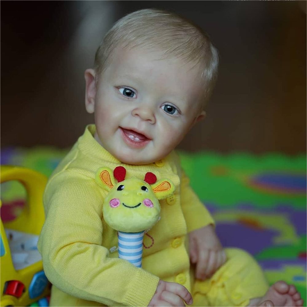 20'' Real Touch Lifelike Alfred Reborn Toddler Baby Doll Boy with Hand-rooted Blonde Hair & Blue Eyes Opened