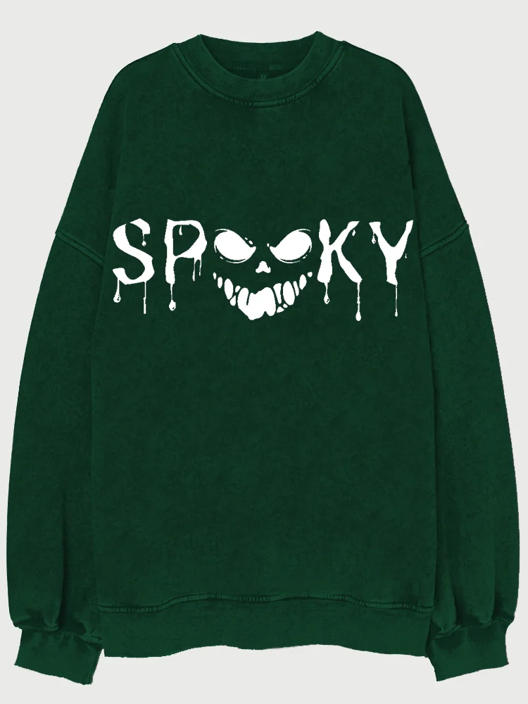Broswear Spooky Halloween Crew Neck Washed Sweatshirt
