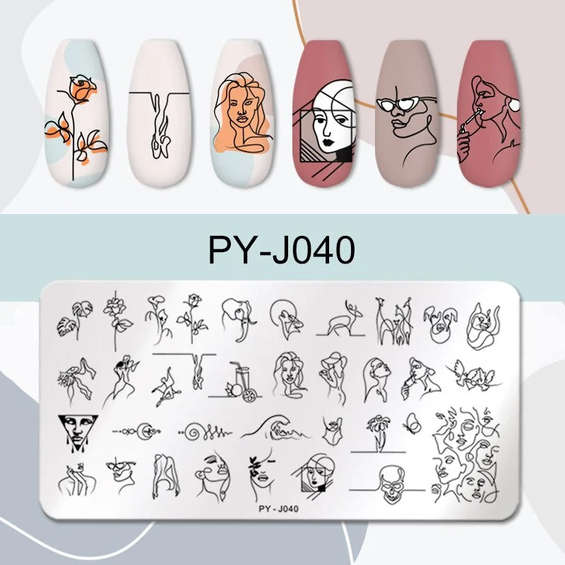 PICT YOU Nail Stamping Plates Line Pictures Stencil Stainless Steel Nail Design for Printing Nail Art Image Plate PY-J040-Nail Inspo
