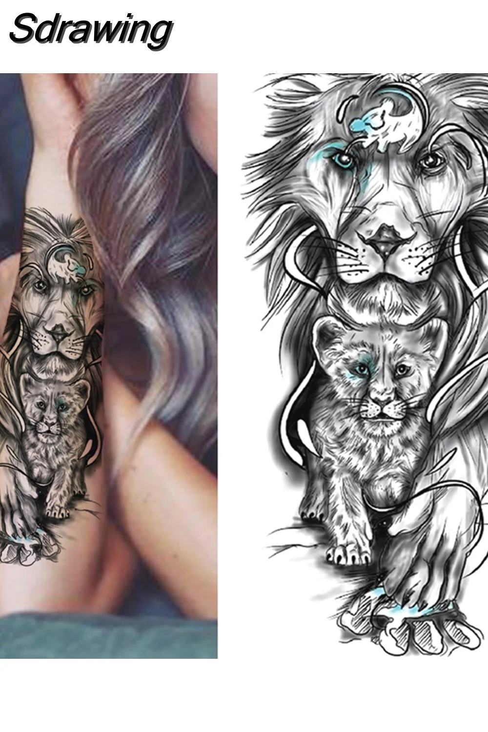 Sdrawing Forest Tattoo Sticker For Men Women Children Tiger Wolf Death Skull Temporary Tattoo Fake Henna Skeleton King Animal Tatoo 430-0