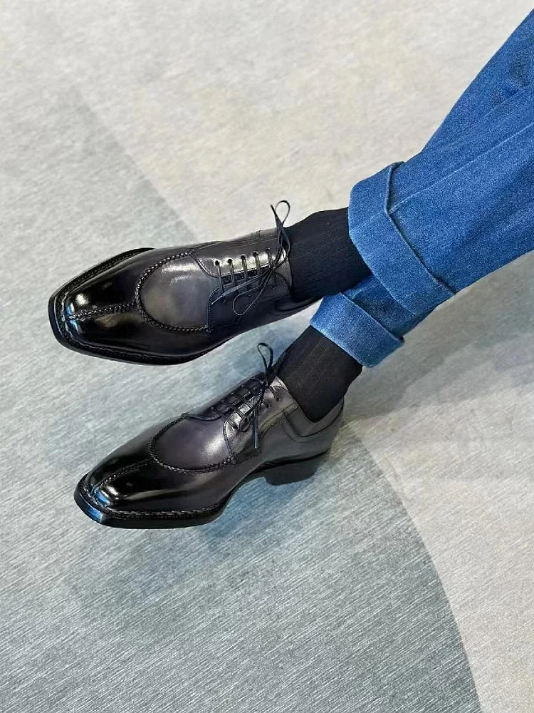 Italian Norwegian Stitched Low-top Cowhide Genuine Leather Shoes