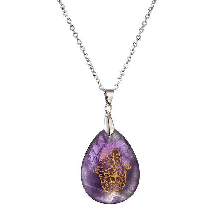 Olivenorma Natural Drop Shape Crystal Hamsa Pendant Necklace