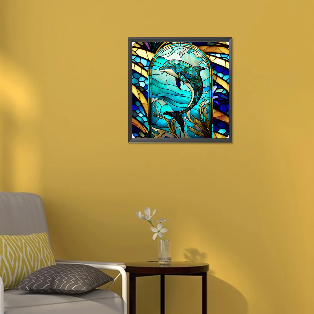 Diamond Painting - Full Round Drill - Stained Glass Dolphin(30*30cm)