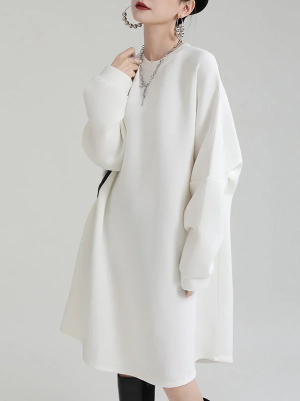 Original Simple Split-Joint Long Sleeves Sweatshirt Dress Midi Dress