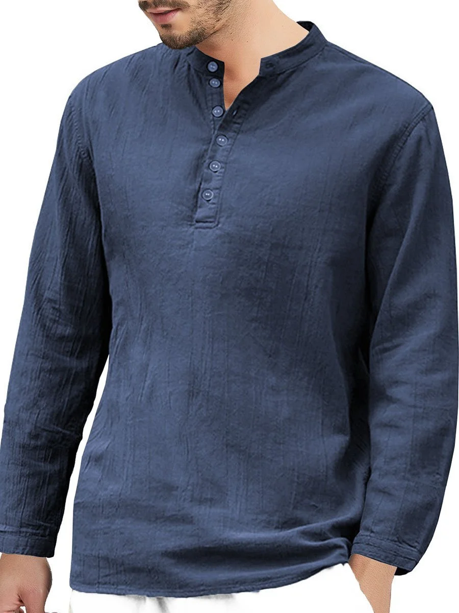Men's solid color imitation linen long sleeves