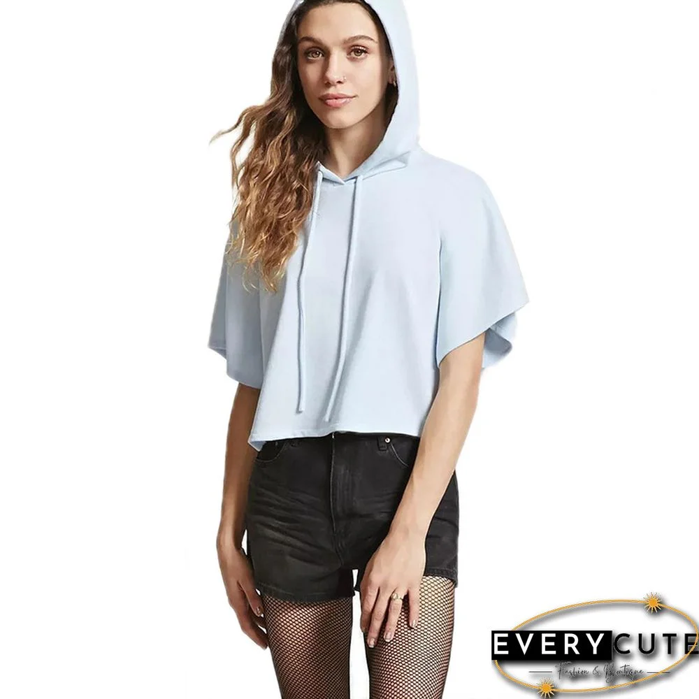 Light Blue Short Hoodie with Hat